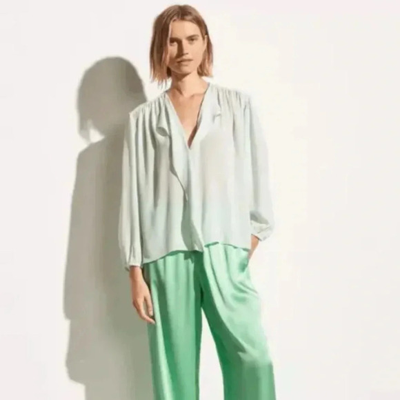 Vince. Shirred Silk Popover Blouse - Picture 12 of 12